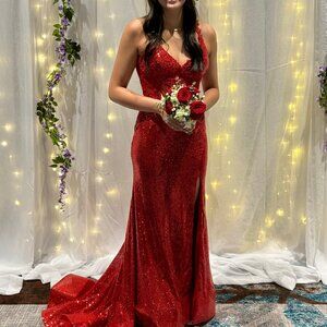 Gown Womens 10 Sequins Mermaid Lace Up Formal Prom Glam Hollywood Never Altered